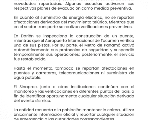 Sinaproc realiza monitoreo tras sismo percibido en Panamá