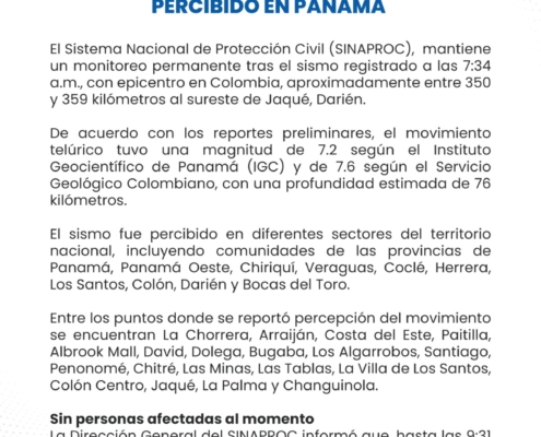 Sinaproc realiza monitoreo tras sismo percibido en Panamá