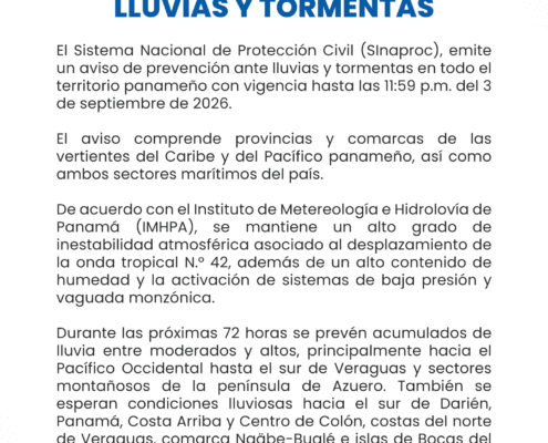 Aviso de prevención – Lluvias y tormentas 1 de septiembre